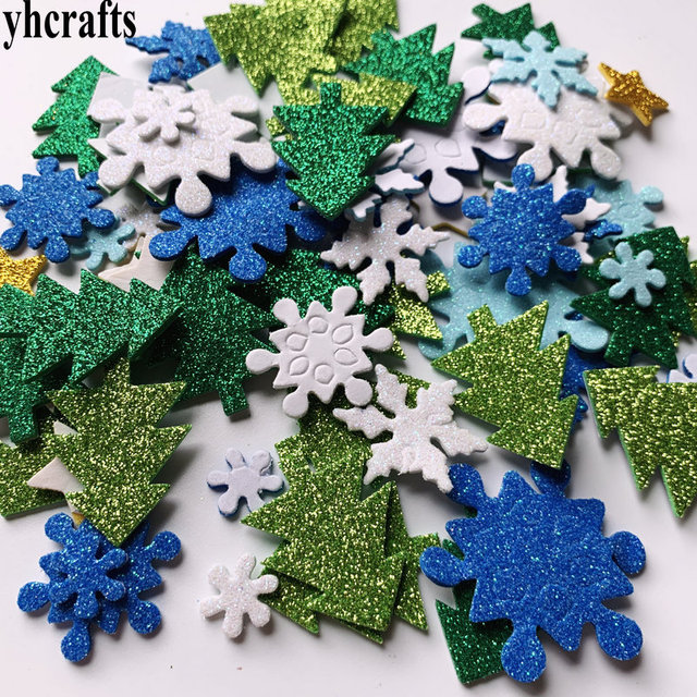 1bag/LOT.Mix glitter snowflake christmas tree foam stickers Xmas handwork  Kids diy toys Early learning educational toys OEM - AliExpress